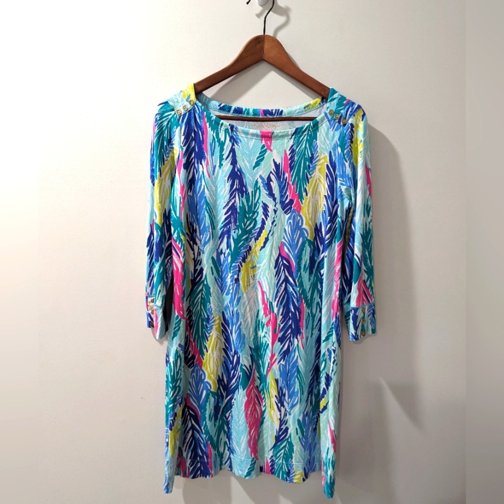 Lilly Pulitzer 3/4 Sleeve Feather Print Colorful Dress
